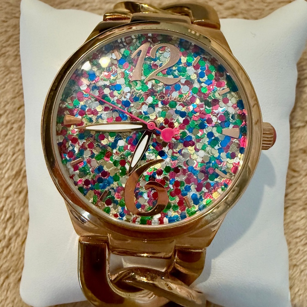 Betsey Johnson Multicolor Glitter Gold Watch - Picture 2 of 7